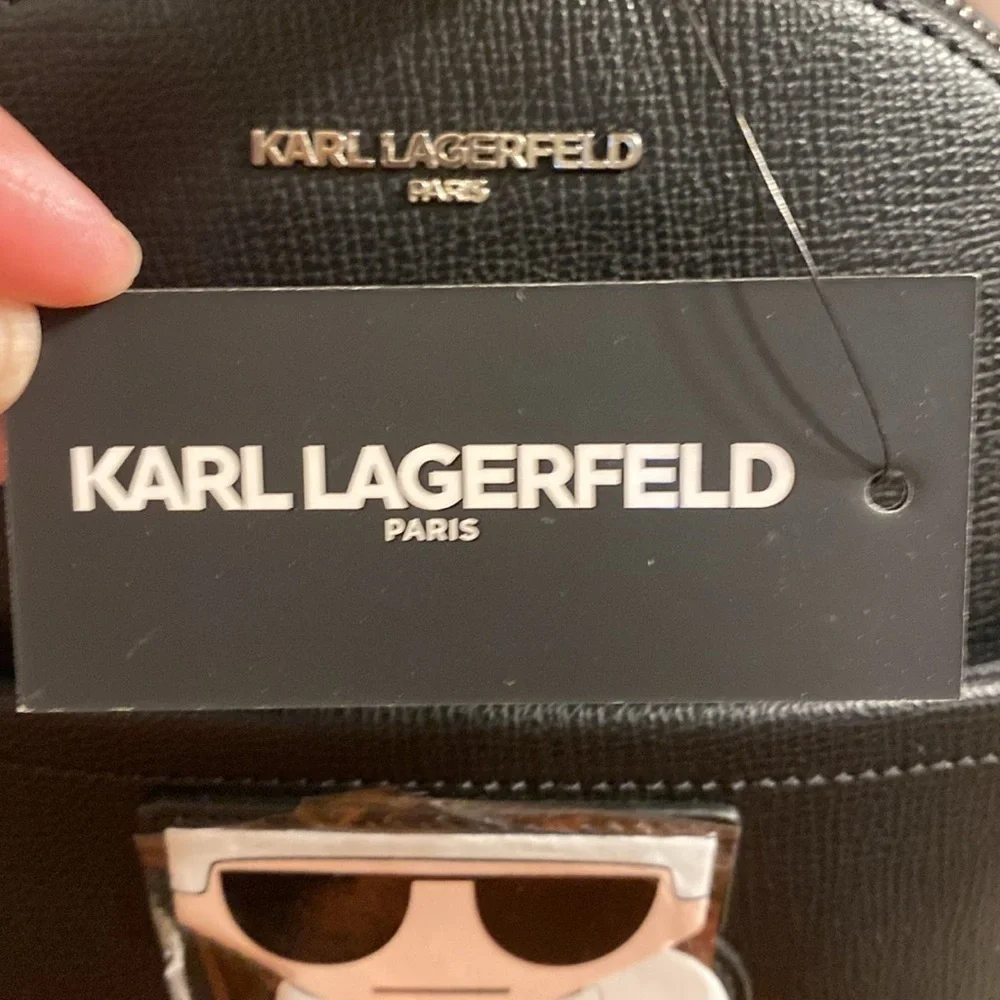 Karl Lagerfeld Paris Maybelle Black Domed Medium Backpack Character Patch NWT